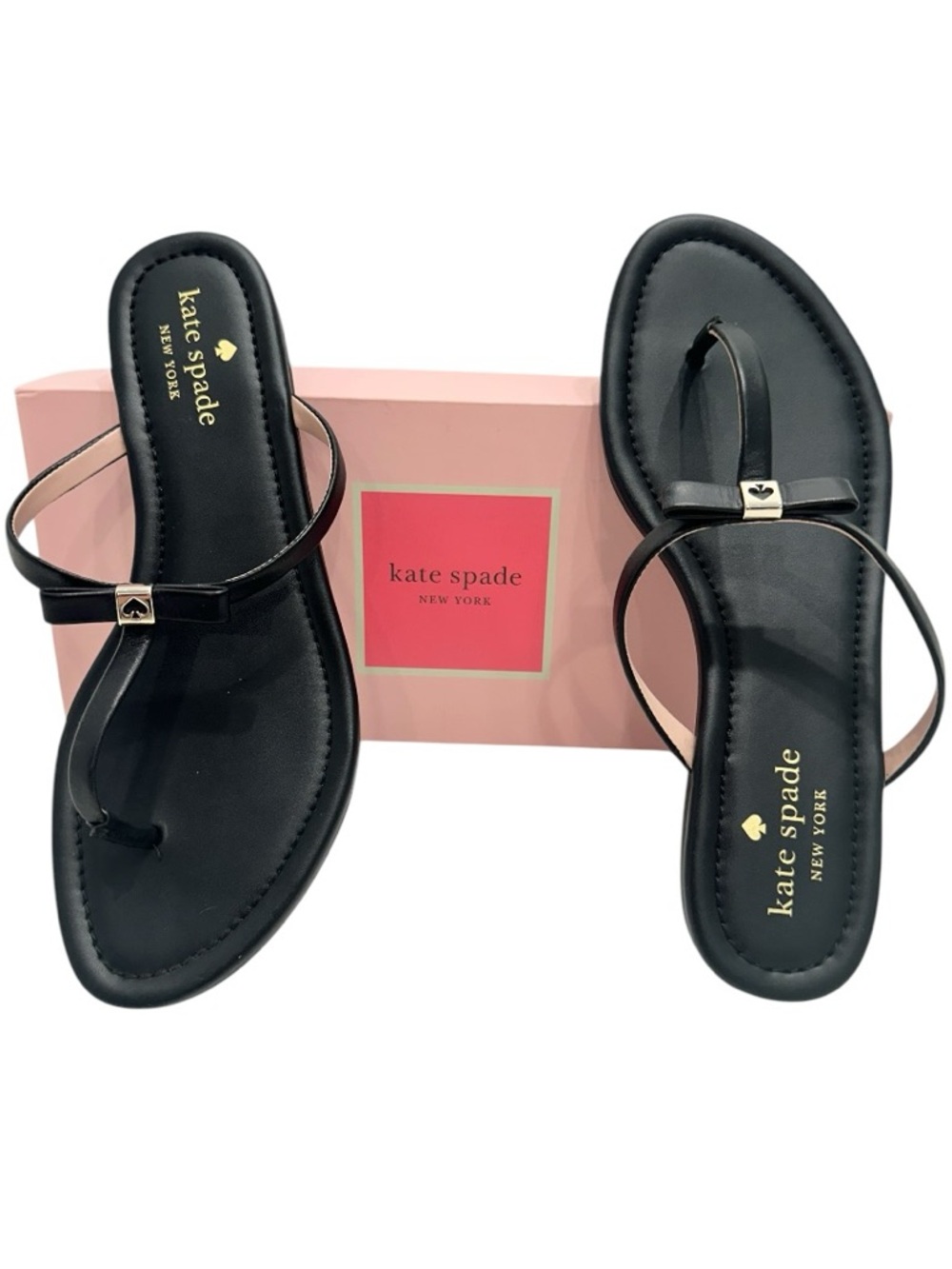 Kate Spade New York Penny Bow Flat Slide Sandals Leather Black Size 8 NIB $128